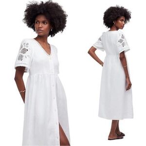 Madewell White Cassie Eyelet-Sleeve Midi Dress